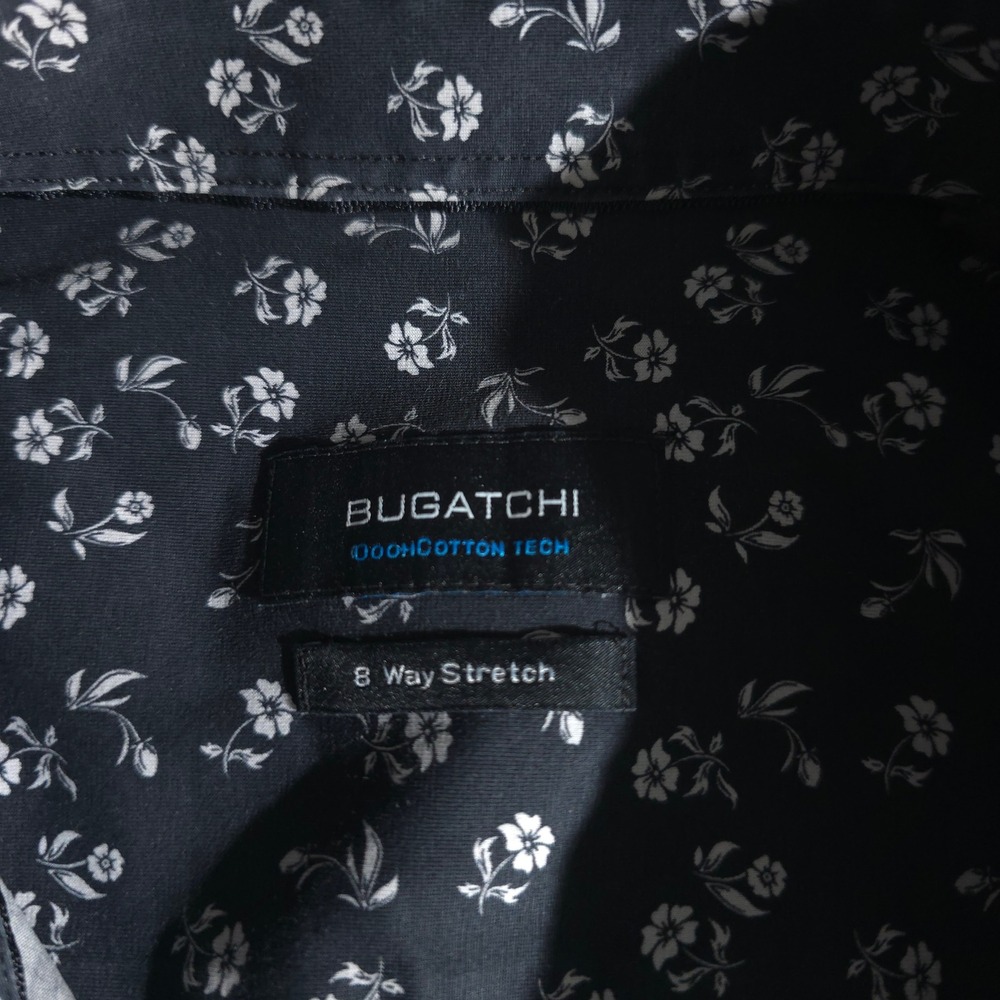 Bugatchi OoohCotton Shirt Mens 2XL Navy Floral 8 Way Stretch Tech Performance SS - Picture 6 of 9